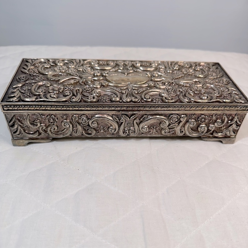 Vintage Godinger Ornate Silver Tone Decorative Jewelry Box 1992 Sturdy Metal - Picture 12 of 14
